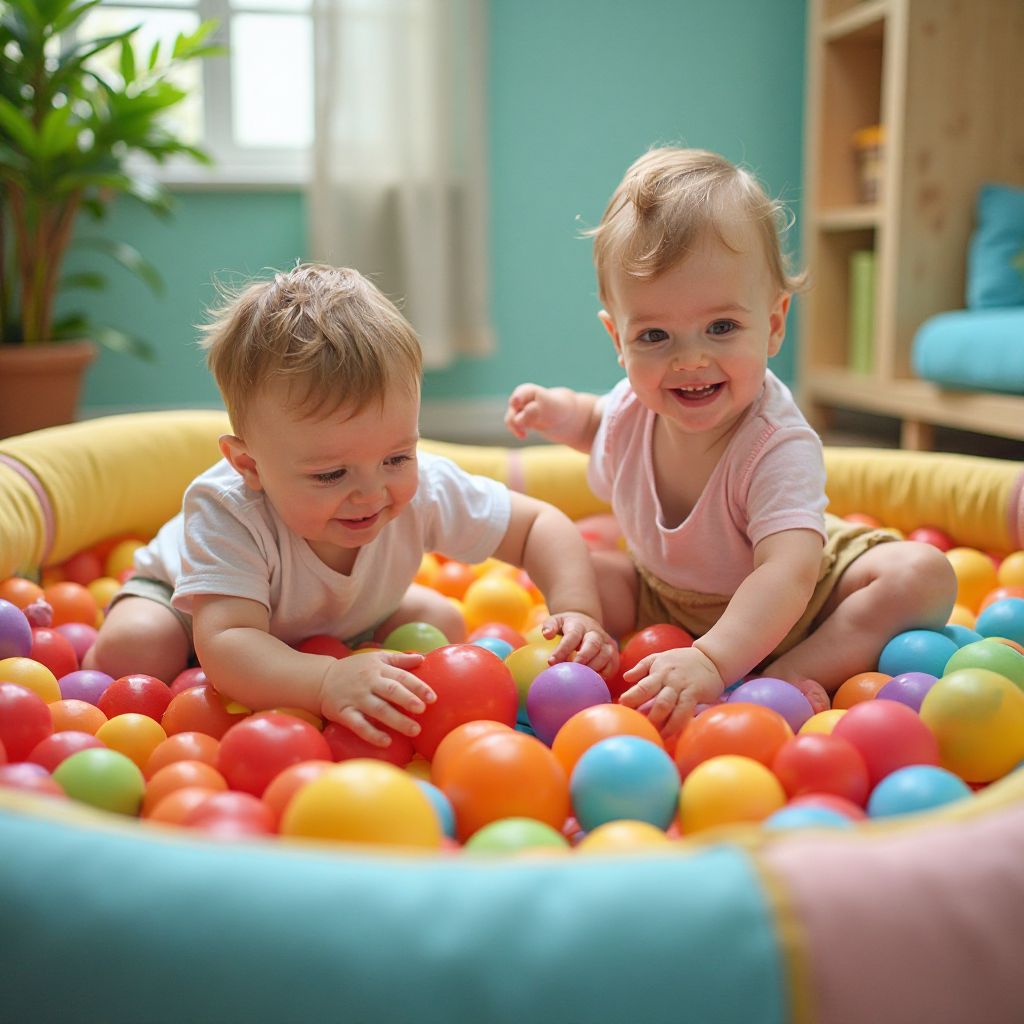 Toddlers playing in colorful ball pit