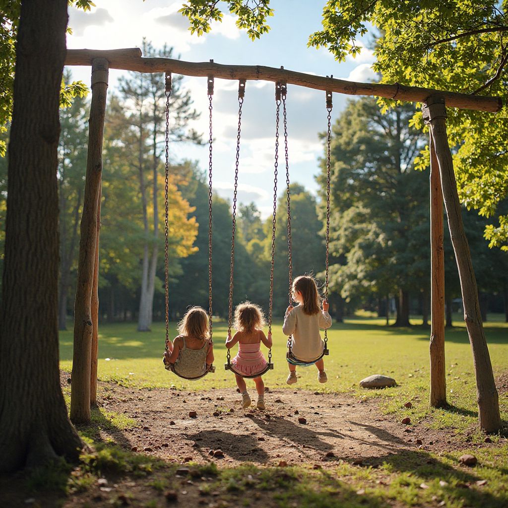 Outdoor playground with swings and nature