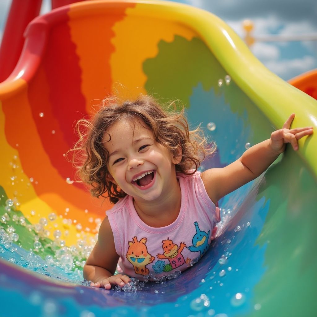 Rainbow spiral slide with happy children